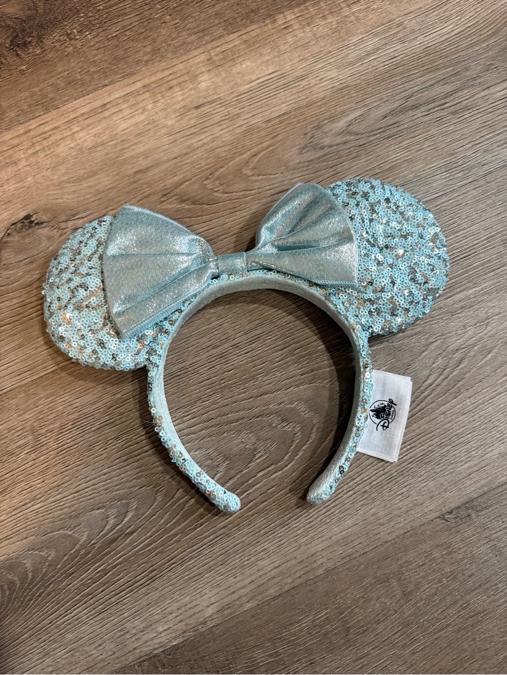 Disney Sequin Minnie Ear Headband in Light Blue with Bow